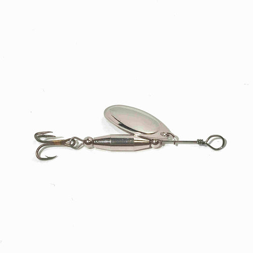 Nickel inline spinner (Dangle Lures Krock). Great lure for creek fishing and pond fishing.