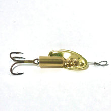 Load image into Gallery viewer, Brass inline spinner (Dangle Lures Cannon). Great lures for pond fishing and river fishing.
