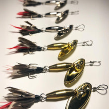 Load image into Gallery viewer, Dressed inline spinners (Dangle Lures K.O.). Dress for Success and catch MORE fish!