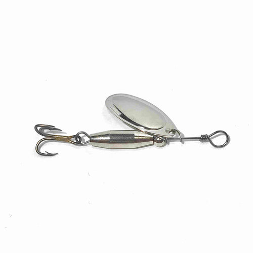 Nickel inline spinner (Dangle Lures Knight Jr.). Great lures for catching bass, trout and more.