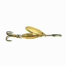Load image into Gallery viewer, Brass inline spinner (Dangle Lures Juice Jr.). Great lures for creek fishing and pond fishing.
