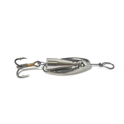 Nickel inline spinner (Dangle Lures Muncher). Great lures for catching bass, panfish, trout and more.